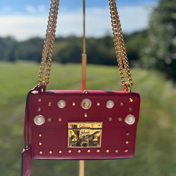 Gucci Padlock Red Studded Calfskin Shoulder Bag with COA - Picture 3 of 7